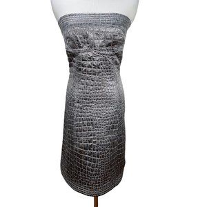 New Trina Turk Silver Embossed Strapless Cocktail Dress Party Sleeveless
